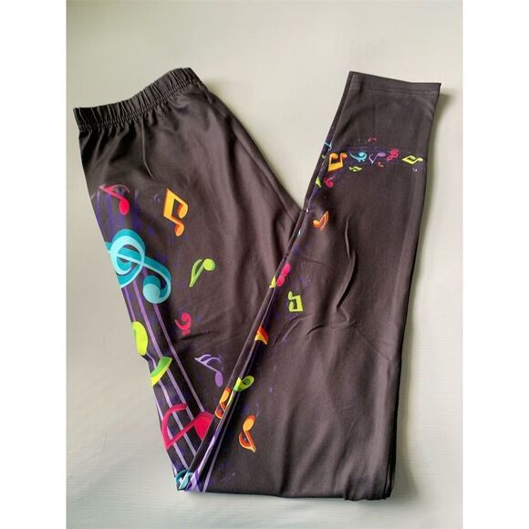 Women's Music Note Print Leggings Multicolor Size L Casual‎ - Picture 12 of 13